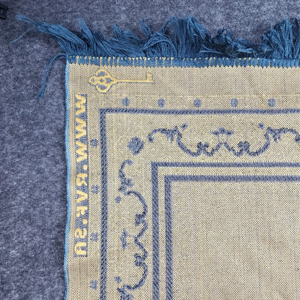 Riyadh Velvet Prayer Rug Musallah 41x27 Blue Gold Kaaba‎ Motif Saudi Arabia